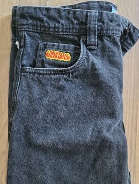 Empyre Straight Black Denim Jeans with Yellow-Red Patch